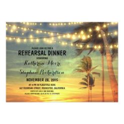 sunset beach rehearsal dinner string lights card