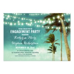 teal ombre beach engagement party string lights card