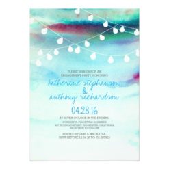 watercolor beach string lights engagement party card