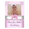 1st Birthday Girl Pink White Pearl Photo First Card