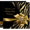50th Zebra Old Gold Cream Black Birthday Party Card