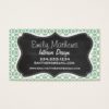 Blue-Green & Cream Floral; Vintage Chalkboard Business Card