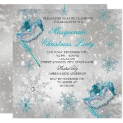 Blue Silver Snowflake Masquerade Christmas Party 2 Card