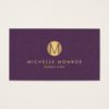 Chic Faux Gold Minimalist Monogram Purple Linen Business Card