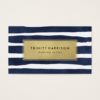 Chic Navy Blue Stripes | Glam Faux Gold Foil Business Card