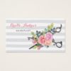 Chic Silver Scissors Hairstylist Stripes and Roses Business Card