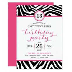 Cute Girly Zebra Print Birthday Party Invitation