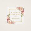 Elegant Chic Gold Frame Girly Pink Floral Personal Square Business Card