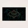 Elegant Dark Green Floral Pattern Gold Emblem II Business Card