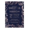 Elegant Navy Blue Rose Gold Floral Sweet 16 Invite