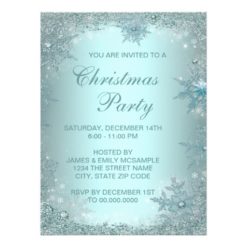 Elegant Silver Teal Blue Snowflake Christmas Party Card
