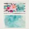 Floral Turquoise Pink Monogram Watercolor Bouquet Business Card