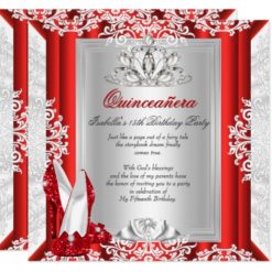Glitter Quinceanera 15th Birthday Party Red Shoes Card