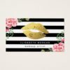 Gold Lips Floral Black White Stripes Makeup Artist Business Card