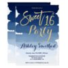 Gold typography navy blue watercolor Sweet 16 Card