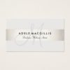 Simple Monogram White Modern FAUX Silver Striped Business Card