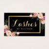 Lashes Script Modern Makeup Black Gold Floral Business Card