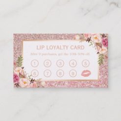 Lip Loyalty Card | Pink Floral Rose Gold Glitters