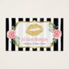 Makeup Artist Gold Lips Romantic Floral Striped Business Card