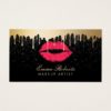 Makeup Artist Red Lips Gold Drips Modern Black Business Card