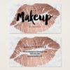 Makeup artist lips rose gold typography marble business card