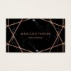 Modern Faux Rose Gold Geometric on Black Marble Business Card