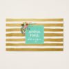 Modern Floral Aqua and Gold Foil Stripes Business Card