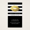 Modern Makeup Gold Lips - Chic Black White Stripes Business Card