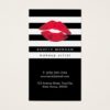 Modern Makeup Red Lips - Chic Black White Stripes Business Card