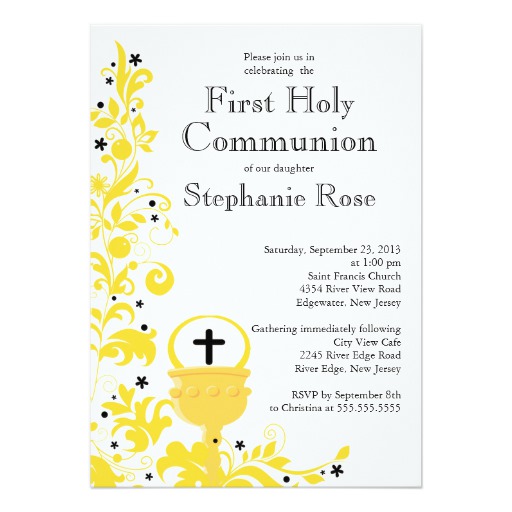 Sale 50% off on Modern Yellow Floral First Holy Communion Card - LadyPrints