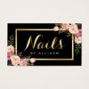 Nail Technician Salon Black Gold Floral Script Business Card