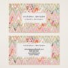 Pastel watercolor floral pink gold chevron pattern business card