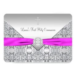 Pink Cross Girls Pink First Communion Card