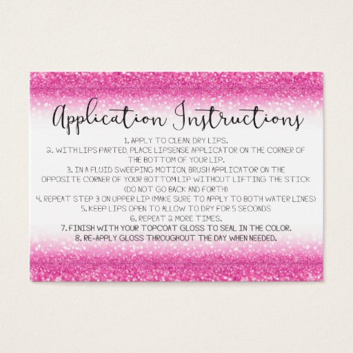 Pink Glitter Application Instructions Business Card