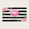 Pink Lips Floral Black White Stripes Makeup Artist Business Card