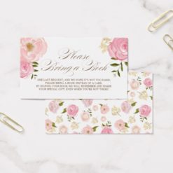 Pink Watercolor Flowers Please Bring a Book Card