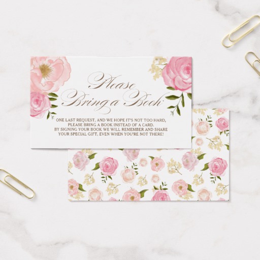 Pink Watercolor Flowers Please Bring a Book Card