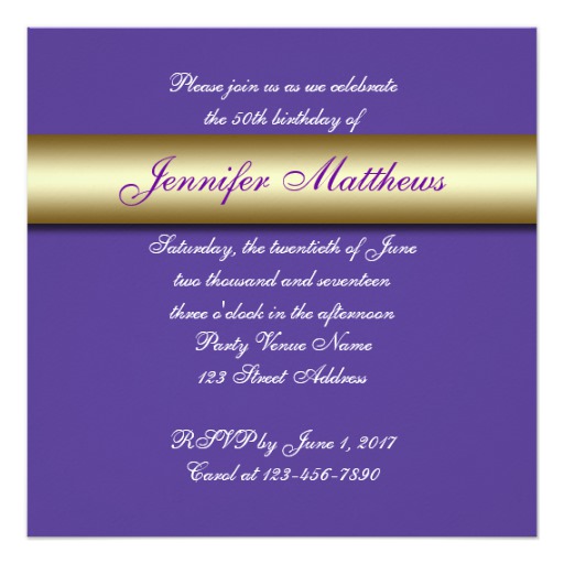 Purple Gold 50th Birthday Party Invitation - Image 2