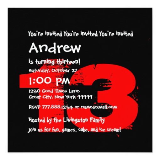 RED BLACK 13th Birthday Party 13 Year Old V05 Card - Image 2