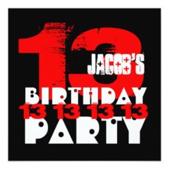 RED BLACK 13th Birthday Party 13 Year Old V05 Card