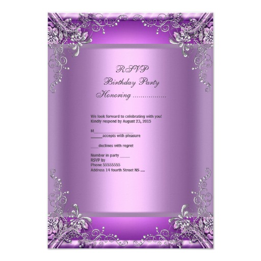 RSVP Sweet Sixteen 16 16th Birthday Party Purple Card - Image 2
