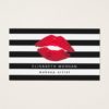 Red Lips Black White Stripes Modern Makeup Artist Business Card