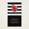 School Teacher Apple Elegant Black White Stripes Business Card