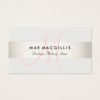 Simple Pink Monogram Modern FAUX Silver Striped Business Card
