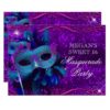 Teal Purple Feather Mask Masquerade Sweet 16 Card