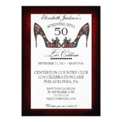 Vintage Floral Shoe 50th Birthday Invitation
