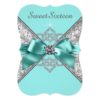 White Diamonds Teal Blue Sweet 16 Birthday Party Card