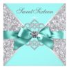 White Diamonds Teal Blue Sweet 16 Birthday Party Card