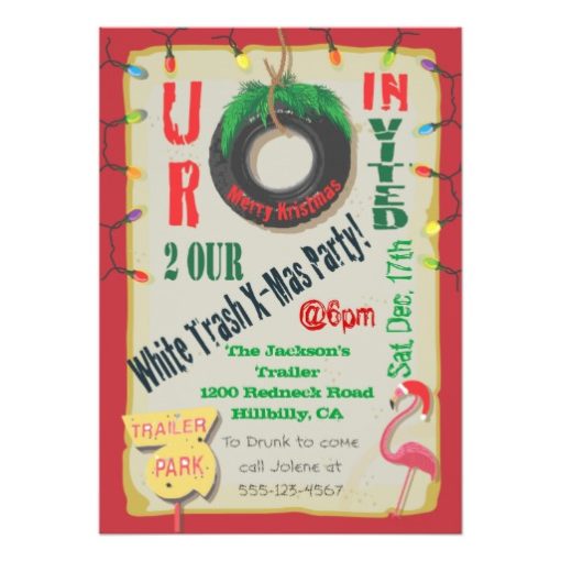 White Trailer Trash Christmas Party Invitations